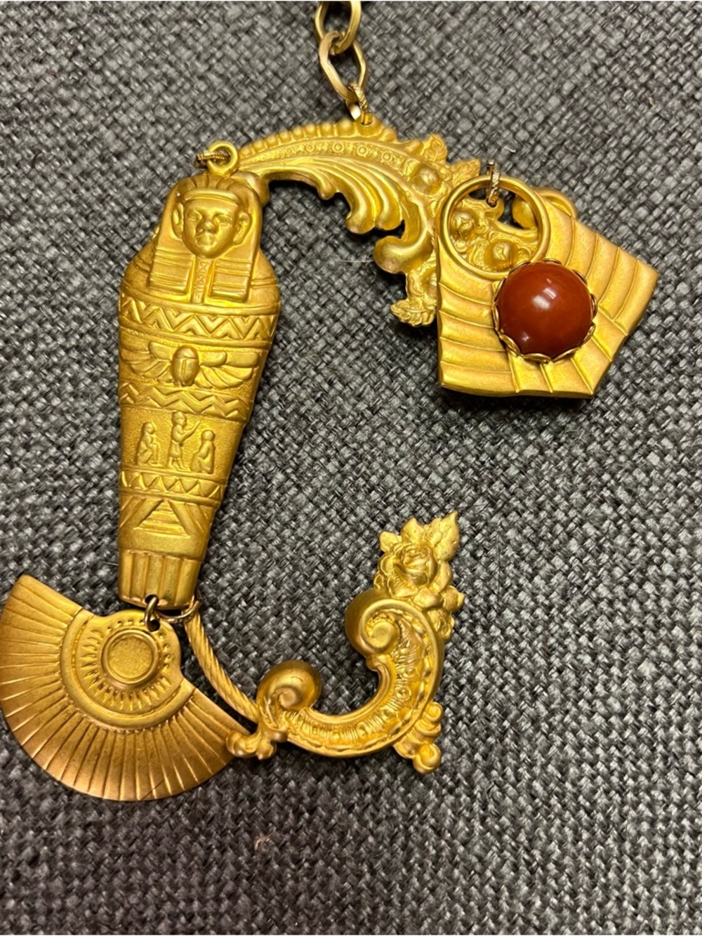 egyptian revival jewelry Necklace sculptor sarcophagus Pendant Oval Chunky Chain